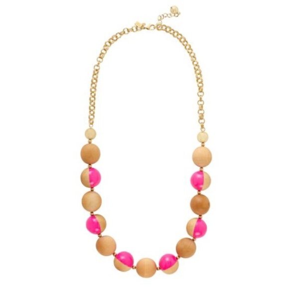 KATE SPADE Rosewood Dot Chunky Bead Necklace 28” Gold Pink Wood - Picture 1 of 8